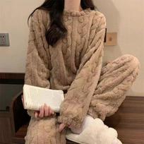Women's Fleece Pajamas Set Soft Fluffy Pullover Ribbed Two Piece Sleepwear Set Winter Fuzzy Sherpa Pjs Lounge Set free size