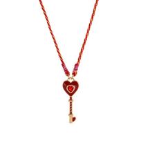 Oil Drop Key Shape Necklace Vintage Love Heart Sweater Chain  Unisex raudona