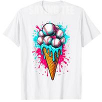 Baseball Bat Ice Cream Watercolor Softball TShirt Ice Cream Dripping Baseball Home Plate Drip Boys Graphic Top Y2k Saying Tee S