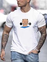 Unisex Bubu Dudu Cute Cartoon Bear Weightlifting Graphic Cotton TShirt Casual Tee S