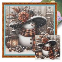 Xmas Snowman Printed Cross Stitch Kit 40x40cm DIY 11CT Embroidery Craft Set