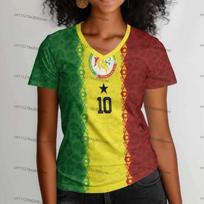 Women's Senegal Football Jersey V-Neck Tee African Team Pride Graphic Print Casual Breathable Sportswear Summer World Cup Fan Ge S