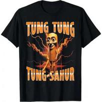 Surreal Italian Brainrot Meme Tung Tung Tung Sahur Cotton T-Shirt Graphic Outfit M