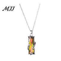 Colorful Faux Crystal Necklace Necklace, Rectangular Pendant Stylish Polished Surface Vine Design, Adjustable Dainty for Women Rainbow Stone