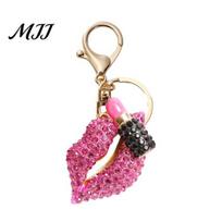 Three-dimensional Lip Charm Rhinestone Keychain Pendant Diamond & Lipstick Sweet And Cool Bag Sparkling for Women Girls rožinė raudona spalva