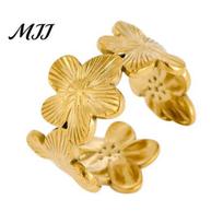 Adjustable Ring Petal Shape Comfortable Anti-Oxidation Lightweight Everyday Exquisite Drawing Process Jewelry Hypoallergenic Gold auksinė