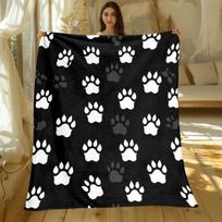 Black And White Paw Print Dog Cat Fleece Blanket Soft Flannel Throw Pet Lover Gift For Animal Enthusiasts Cozy Bedding HomeDecor 75x90cm