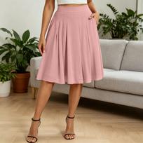 Women's -color baggy skirt for commuting,  slimming effect,  high-waisted pleated draping pocket,  A-line half-length dress XXL rožinė
