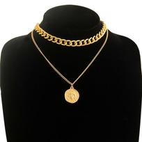 Multi-Layer Coin Chain Choker Necklace Portrait Chunky Necklaces Jewelry auksas