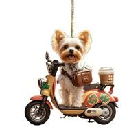 Lovely Flat Dog Riding Motorbike Keychain Pendant Gift for Friend and Family Rearview Mirror Hanging Pendant Decoration 1