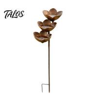 Outdoor Bird Water Feeder 3 Tiered Cascading Rain Catcher Garden Stake, Retro Metal Flower Shape Bowls, Bath Rustic Feature And Bee Watering Station, 1pc