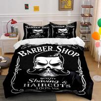 Barber Shop Skull Print Bedding Set Bedding set (1 duvet cover, 2 pillowcases, duvet not included) 135x200cm