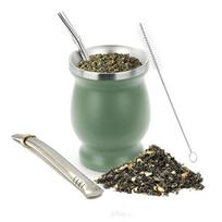 Fashion 230 ML Yerba Mate Cup Stainless Steel Reusable Tea Cup Set Double Wall with Cleaning Brush Straw Cup Coffee Drinking žalia