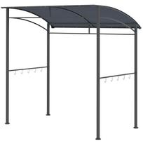 2.2 x 1.5 m BBQ Grill Gazebo Tent, Garden Grill with Metal Frame, Curved Canopy and 10 Hooks, Outdoor Sun Shade, Grey 215 x 150 x 220 cm