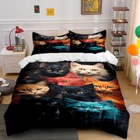 Colorful Cat Faces Design Bedding Set Bedding set (1 duvet cover, 2 pillowcases, duvet not included) 135x200cm
