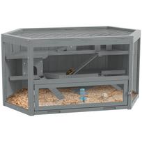 3 Tier Wooden Large Hamster Cage with Sliding Tray, Seesaws, Water Bottle, Grey 115 x 60 x 55 cm