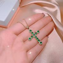 natural Emerald cross pendant vintage gold real gold chains collar necklace collares goth accessories valentines day gifts