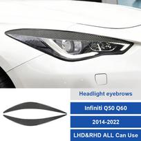 Carbon Fiber Style Paint Protective Foil for Infiniti Q50 Q60 2014-2022 Headlight Eyebrow Trim One Size juoda