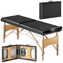 Height-Adjustable Massage Table, Wood Frame, Foldable Massage Bed, Foam Padding, Black 215 x 70 x 86 cm juoda