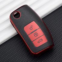 3 mygtukų minkštas odinis automobilio nuotolinio valdymo pulto dėklas, skirtas Ford Fiesta Focus 2 Ecosport Kuga Escape Falcon B-Max C-Max Eco Sport Galaxy raudona