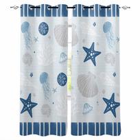Ocean Striped Starfish Jellyfish Coral Conch Blue Blackout Curtains For Living Room Bedroom Window Treatment Drapes Home Decor W135 x H60cm