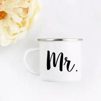 Mr and Mrs Mugs Cute Valentine's Day Gift His and Hers Lovers Camp Cup Husband and Wife Enamel Mug Gift for Couples 360ml