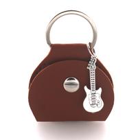 Gitaros plektrų laikymo krepšys raktų pakabukas odinis plektrų laikiklis su gitaros pakabuku krepšio raktų pakabuko dekoravimui Brown Pick Bag + Silver Guitar