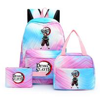 3Pcs/set Anime Demon Slayer Printed Backpack with Lunch Bag Pencil Case for Teenager Girl Boy Large Capacity Waterproof Bookbag Gift