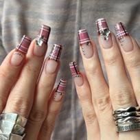 Medium-short striped grid Scottish style press-on nails, 24 pieces Wine Red RY-01-78Jelly Ge