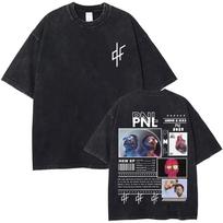 2026  Washed Vintage French Rap Band PNL Album Le Monde Chico Graphic Tshirt Men Women Hip Hop Casual Oversized Short Sleeve T Shirts L smėlis