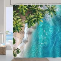 Summer beach ocean blue tropical palm shower curtain waterproof washable polyester shower curtain 180 x 180cm with 12 hooks W90XH180cm