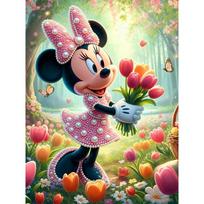 Disney Pearl Painting Minnie Spring Tulip Forest Creative 5D Pearl Embroidery Cross Stitch Kit Handmade DIY Home and Room Decor Gift 35x45cm