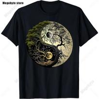 Klasikinis Gyvybės Medis Yin Yang Dizaino Marškinėliai Vyriški Marškinėliai Laisvalaikio Marškinėliai Kawaii Vyriški Drabužiai Medvilniniai Paplūdimio Trumpomis Rankovėmis S juoda