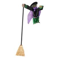 Halloween Flying Witch on Broom Decor with Luminous Eyes Animatronic Flying Witch 180cm Animated Witch Decor for Indoor Outdoor