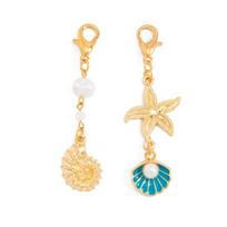 2Pcs/Set Bikini Hanging Chain, Ocean Theme Keychain Pendant with Oil Drip Shell Imitation Pearls Starfish Conch Pendant, Sexy Beachwear Accessory 1 Set