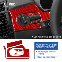 Carbon Fiber Style Headlight Switch Button Frame Sticker for BMW Z4 E85 E86 2003-2008 Interior Trim red raudona