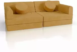 Juskys Vaikiškas žaidimų sofa Kayo 150x75x50 cm geltonos spalvos korduro audinys