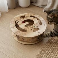 Wooden Cat Maze Cutout Openings Box Wood Grain Finish