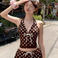 Women's Polka Dot Halter Neck Bikini  Swimsuit Slimming Small Chest Flattering Island Vacation Sportswear Yoga Fitness M ( 37.5-50kg )