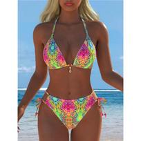 New Sexy European and American Foreign Trade Bikini Printed Lace-up Halter Swimsuit Women S