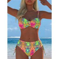 New Split Print Slim Bikini Suit Female European and American Sexy Swimsuit S