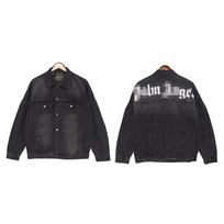 Cross-border European and American trendy brand palm angel letter logo printing washed old couple denim jacket men and women S