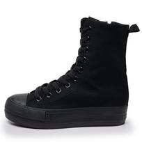 Women's short tube front lace-up side zipper rubber shoes canvas shoes muffin sole original shoes flat heel within size 35