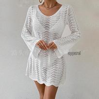 European Lace Knit Beach Cover-Up: Sun-Protection Bikini Pullover, Sexy Loose Design One Size balta