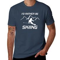 Id Rather Be Skiing Funny Skier Ski Snowboard Mountain Silhouette TShirt Soft Basic Cotton Short Sleeve Tee S