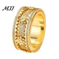 Everyday Wear Stress Reducer Finger Band Adjustable Anti-Anxiety Fidget Ring Stainless Steel Skin-friendly Jewelry Cubic Zirconia Inlaid Rotating US 11 auksinė