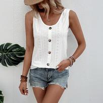 Women's Sleeveless U-Neck Hollow Out Tank Top with Pattern and Button S balta