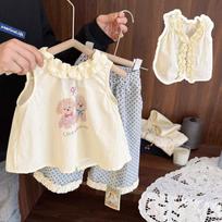 Baby girl foreign style short skirt shirt vest top girl baby summer wear girls cool washed cotton doll shirt 80cm
