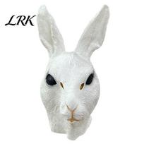Creative Masque for Stage Shows Rabbit Head Adults, Realistic Bunny Latex Hood, Versatile Costume All Ages Halloween Animal Carnival Cosplay balta