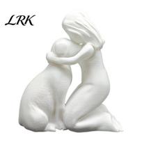 Smooth Edge Pet Figurine 3D Printed Girl with Dog Ornament, Minimalist Squatting Pose Artistic Lover Gift Sculpture, Healing & Decoration, for Lovers balta